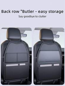 1pc Car Rear Seat Back Kick Mat PU Leather Seat Back Storage Bag Hanging Organizer Car Interior Storage Seat Back Organizer Multi-Functional - A - View 3
