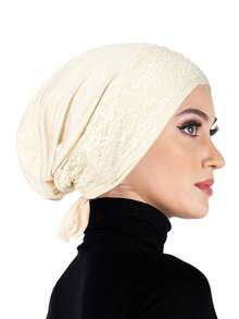 1pc Women's Lace Trim Adjustable Tie Inner Cap, Soft Modal Elastic Headscarf Inner Cap, Breathable Sleep Cap Chemotherapy Head Wrap, Multiple Colors Available - Multicolor - View 5