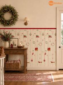 Christmas Half Wall Decal, Red & Green Stripe Peel And Stick Removable Wall Decor For Living Room, Bedroom & Entryway - Christmas - View 6