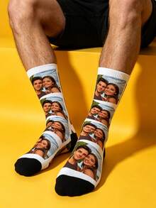 1 Pair Of Custom Socks,Custom Face Socks,Pattern Personalized Photo Socks, Put Any Face On The Socks, Best Gift For Friend ,Funny ,Cute,Love,Couple - Multicolor - View 5