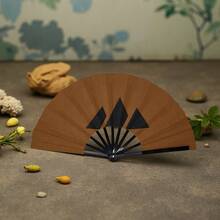 Vintage Brown Geometric Triangle Folding Fan With Minimalist Black Triangle Pattern Print, Niche High-End Photography Decorative Folding Fan - Multicolor - View 1