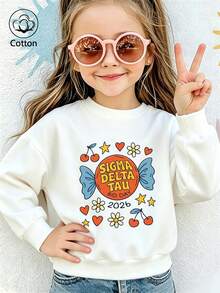 Vit sweatshirt med rund hals för flickor, topp med söt tecknad godis- och körsbärsdesign - Vitt - Visa 9
