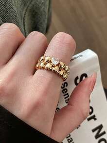 3pcs Gold Rings French Vintage Exquisite Minimalist Bold Design Rhinestone Open Ring Suitable For Women Daily Holiday Commute Wear - 3-piece Ring Set - View 5