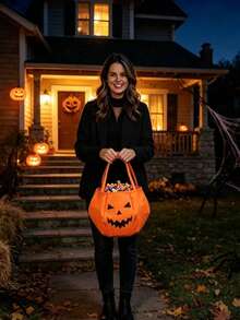 Halloween Supplies Trick Or Treat Candy Bag Large Capacity Pumpkin Shaped Non-Woven Fabric Double Handle 3D Handheld Candy Bag - F - View 6