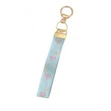 1/3pcs New Vintage Wrist Strap With Floral & Geometric Pattern, Short Printed Woven Key Chain Lanyard - A - View 7