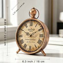 Vintage Iron Art Painted Desktop Clock, 3D Tabletop Clock, Living Room Bedroom Decor, Wall Hanging Clock, Fashion Silent Desk Clock, Gift, Luxury Clock, Housewarming Gift, Home Decor - Multicolor - View 8