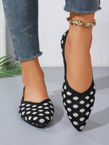 Elegant Polka Dot Women's Shoes, Pointed Women's Shoes, Flying Woven Shoes, Commuting Shoes, French Retro One Foot Shoes - Black - View 4