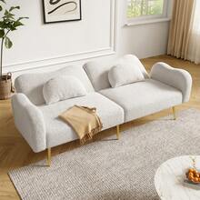 [Bedroom Function] 2-Seater Sofa Bed - Modern 2-Seater Sofa With Adjustable Backrest + Gold-Plated Metal Legs, Integrated Bedroom Function. 2-In-1 Multifunctional Furniture. - White + Foam + 2 Seat + Foam - View 10