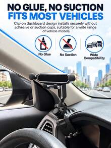 TAFDIUR 1pc ABS Material Black Clip-On Mirror/Textured Dual Panel Gravity Phone Car Mount Holder, Stable & Anti-Shake, Easy Installation, Suitable For Most Car Models, Ideal For Driver Navigation/Music/Calls - A86 - View 6