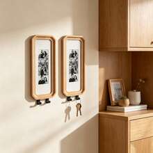 1/2pcs Wooden Picture Frame With Hooks, Photo Display Bar Frame Key Rack, Wall Decor Hanging Ornament, Home Decor Gift, Suitable For Friends, Family, College, Wedding, Christmas, Thanksgiving, Halloween, Christmas Decoration - Multicolor - View 2