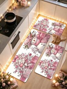 1pc Pink Christmas Kitchen Rug, Thickened Carpet, Plush Rug, Autumn/Winter Rug, Kitchen Mat, Kitchen Floor Mat, Door Mat, Small Rug, Runner Rug, Floor Mat, Home Decor, Area Rug, Outdoor Mat, Bedroom Rug, Washable Rug - Multicolor - View 2