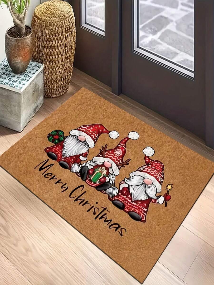 Santa Claus Welcome Doormat, Crystal Velvet Material, Washable, Suitable For Entrance, Hallway, Living Room, Bedroom, Kitchen Door, Indoor And Outdoor, Holiday Decoration, Christmas Decorative Rug
