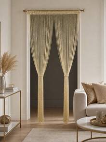 1pc Champagne Gold Tassel String Door Curtain, Hanging Glitter Fringe Thread Curtain Panel For Doorway, Window, Room Divider, 100*200cm Polyester Thread Partition Curtain, Wedding Party Decoration, Birthday Party Decoration, Perfect For Decorating Living Room, Dining Room, Bedroom, Study, Kitchen (Curtain Rod Not Included), Photo Booth Background Decoration, Holiday Party Decoration, Home Decor - Champagne Gold - View 7