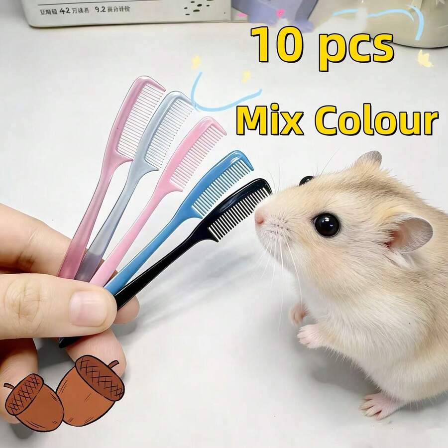 10pcs Mini Pet Combs For Hamsters, Golden Hamsters, Fancy Rats, Rabbits, Shedding, Floating Hair, Tangles, Long Hair Grooming