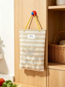 1pc Hanging Mesh Storage Bag, Striped Breathable Wall Organizer Pouch, Drawstring Grocery Holder For Kitchen, Reusable Mesh Tote Bag For Vegetables, Garlic And Ginger, Space Saving Wall Hanging Storage, Lightweight Home Kitchen Accessory - Multicolor - View 15