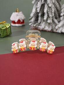 1pc Christmas Cartoon Resin Hair Claw Clip, Santa Claus Snowman Gingerbread Man Large Transparent Hair Accessory, Festive Style Bun Hair Ornament - Multicolor - View 10
