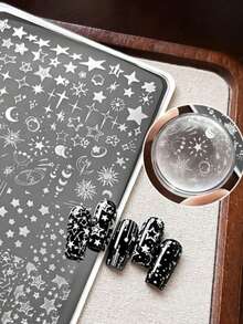 1pc Moon & Star Pattern Nail Art Stamping Plate, DIY Nail Transfer Template, Nail Polish Transfer Tool, Suitable For Nail Salon Supplies, Nail Tools, Applicable For Artificial Nails - Multicolor - View 1