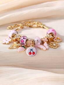 NAIZHU 1/2pcs Fashionable Luxury Strawberry Flower Butterfly Leopard Print Element Bracelet Suitable For Women Daily Wear And Dating - Multicolor - View 6