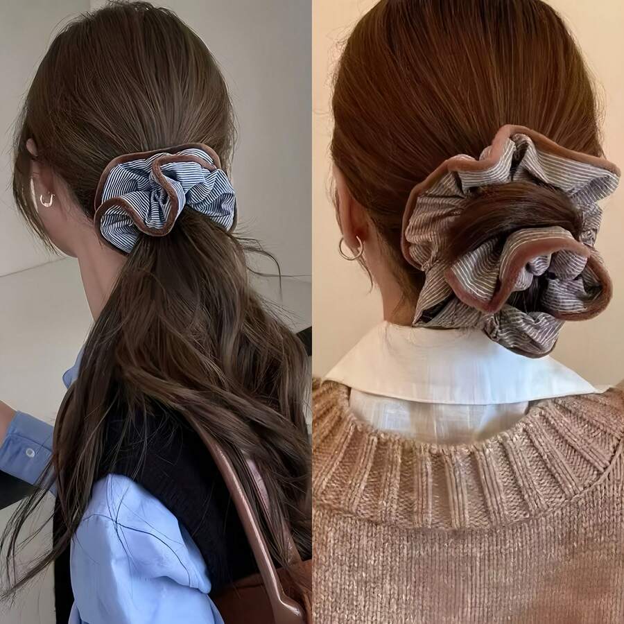 1/2pcs Quilted Casual Cute Elegant Polyester Hair Scrunchies, All Seasons - Multicolor - View 1