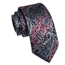 5Pcs Men Black Red Gradient Paisley Jacquard Tie Pocket Square Cufflinks Tie Clip Ring Set, Cufflinks Pattern Random For Wedding - Red - View 3