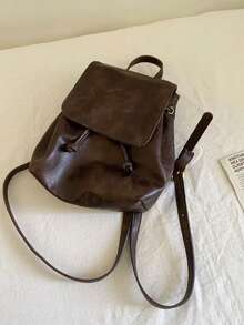 American Style Brown Niche Design Solid Color Minimalist Versatile Exquisite Leather Texture Small Delicate Backpack Vintage Handbag - Brown - View 8
