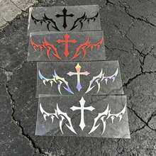 1pc Gothic Cross Vinyl Sticker Decal For Motorcycle Front Fairing Helmet Window Side Panel Decoration - A - View 3