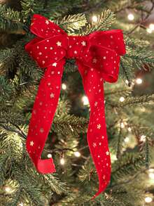 Christmas Velvet Ribbon Roll, Gold Foil Star & Reindeer, Merry Christmas Printed Ribbon, Red Green Black Xmas Gift Wrapping Ribbon For DIY Bow Making, Christmas Tree Decorations, Wreaths, Garlands, Gift Boxes, Holiday Party Decor & DIY Crafts - Multicolor - View 8