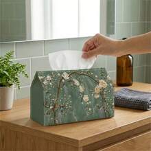 1pc Soft Green Floral Branch Pattern Tissue Box, Elegant Design Enhances Living Environment, Suitable For Daily Use And Special Occasions Like Holidays, Convenient Access - A - View 5