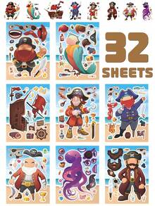 Build A Pirate Educational Puzzle Stickers Sheets, Parent-Child Interactive DIY Make A Face Parrot Ship Octopus Craft Decals For Happy Birthday Decorations, Halloween Theme Party Celebration Games Supplies - Multicolor - View 9