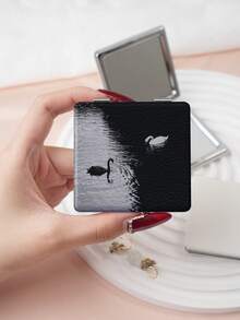 1pc Ins Swan Series Portable Folding Makeup Mirror, Lightweight Ultra-Thin Convenient Durable PU Leather, Suitable For Various Occasions Travel Party Work School, Fits All Age Groups - Multicolor - View 8