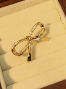 1pc/2pcs/4pcs European And American New Metal Bow Brooch, Unique Design Niche Accessory, Anti-Exposure Buckle V-Neck Pin, Versatile - Gold - View 6