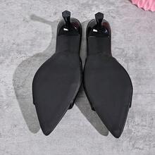 女款尖頭細高跟穆勒涼鞋，麂皮單帶露趾露跟套腳拖鞋，純色時尚派對宴會正裝鞋，夏季 - 黑色 - 查看 5
