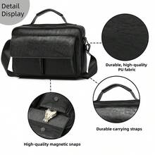 HOVI'S Men's PU Leather Messenger Crossbody Bag, Large Capacity Business Shoulder Bag With Top Handle & Magnetic Snap Pockets, Multi Compartment, Sling, Work - Multicolor - View 3