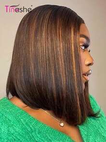 Tinashe Ombre Highlighted Lace Closure Wig Ready To Wear 6x5 Glueless Highlighted Straight Bob Wig 180% Density Human Hair Bleached Knots Pre-Bleached Transparent Lace For Women - SNatural/2/30 - View 3