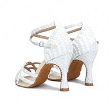 White Satin Open-Toed Soft Sole High Heels For Latin Dance, Suitable For Ladies' Salsa And Tango Practice And Performance, Party High Heels Salsa Women's Shoes 9CM - White - View 9