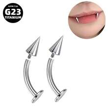 2pcs G23 Titanium Alloy Pointed Lip Stud With Curved Bar Eyebrow Stud Devil Stud Body Piercing Jewelry, Suitable For Men Women Daily Wear - Silver - View 12