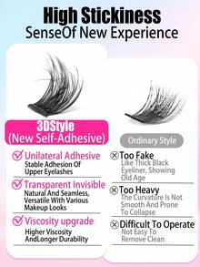 120 Clusters Self-Adhesive Lash Clusters, No Glue Needed DIY Individual Eyelashes, Fluffy Wispy Mixed Length 10-18mm Lash Extensions, Soft Lightweight Natural Voluminous Look, Easy Application For Beginners, Daily Makeup, False Eyelashes - D - View 6