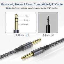 Kabel Gitar Jantan 6.35mm 1/4", Kabel Audio Instrumen Stereo Seimbang untuk Gitar Elektrik, Bass, Keyboard, Mixer, Amplifier, Speaker, Equalizer - Satu-Ukuran - View 6