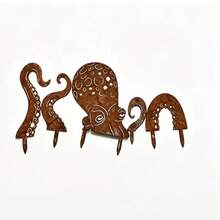 Flat Natural Rust Vintage Style 5pcs Metal Octopus Outdoor Ground Stake Decor, Distressed Hollow Design, Holiday Beach Vacation Style Creative Outdoor Decoration Gift - Octopus - View 12