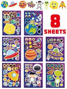 Outer Space Educational Puzzle Sticker Sheets, Parent-Child Interactive Make A Face DIY Craft Decals For Happy Birthday Party Decoration, Solar System Theme Favors, Festive Celebration Games Supplies Kits Sets Box Packages Goodie Bags Stuffers Pack - Multicolor - View 14