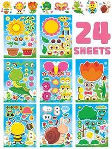 8 Sheets Make A Face Stickers, Kids DIY Puzzle Face Stickers, Parent-Child Interactive Educational Stickers, Cartoon Insect Sunflower Snail Bee Caterpillar Butterfly Flower Tree Mix And Match Craft Stickers For Party Favors Classroom Art Activities - Multicolor - View 7