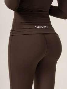 TimeOff Women's One Set Solid Color Cross V-Neck Long Sleeve V-Fold High Waist Mid-Length Pants Set - Brown - View 6