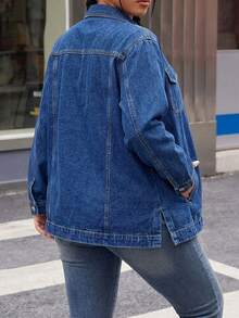 Jaket Denim Longgar Wanita, Kasual, Lengan Panjang, Kancing Depan, Mantel Denim, Pakaian Musim Gugur - Dark Wash - View 2