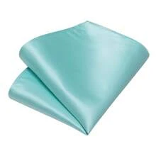 Men's Wedding Banquet Tie 4-Piece Set, Teal Solid Color Pocket Square, Cufflinks, Silver Tie Clip, Suit Accessories - Baby Blue - View 5