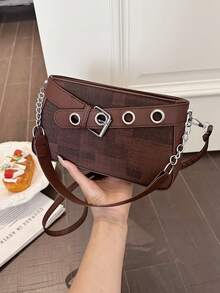 2026 New Niche Elegant Chain Eyelet Bag For Women, Motorcycle Style Underarm Shoulder Crossbody Small Square Bag With Premium Fresh Look - Coffee - View 3
