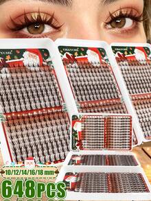 648 Pieces Of Brown False Eyelash Sets, Anime-Style False Eyelashes, 8-18mm In Length, Soft And Fluffy. The Sets Come With Glue, Tweezers And Eyelash Brush. Complete Eyelash Kit Lash Cluster Kit Anime Lashes Cat Eye Lashes Anime Lashes - Multicolor - View 3