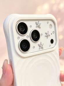 Starfish Rhinestone Lens Film Compatible With IPhone 17 Pro Base Apple 18 Pro Max Lens Sticker Electrostatic Adsorption 17 PM Phone Camera Module Protective Film Hollow Soft Thin, Matte Lens Base, Hollow Design Easy Fit, Silky Touch Anti-Oil Anti-Fingerprint, Gift For Friends - White - View 5