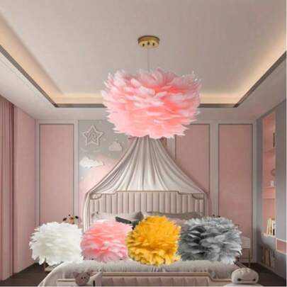 Handmade Bohemian Feather Lampshade - High-Quality Feathers, No Electricity Required, Modern Minimalist Design Suitable For Bedroom, Wedding And DIY Home Decor, Popular Art Lighting Shade, Bedroom Lighting Romantic Decoration, Unique Lighting, Bedroom Decor Lampshade