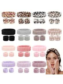 Face Wash Headband 3pcs Set, 1pc Headband & 2pcs Wristbands, Face Washing, Facial Cleansing, Makeup Application, Makeup Removal, Travel, Suitable For All Skin Types. - Multicolor - View 1
