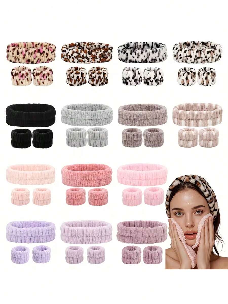 Face Wash Headband 3pcs Set, 1pc Headband & 2pcs Wristbands, Face Washing, Facial Cleansing, Makeup Application, Makeup Removal, Travel, Suitable For All Skin Types. - Multicolor - View 1